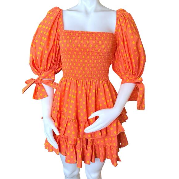 Caroline Constas Women's Salmon & Orange Polka Dot Finley Mini Dress Size XS - Picture 1 of 9